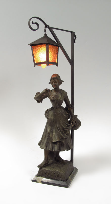 FRENCH FIGURAL SPELTER LAMP: Maiden