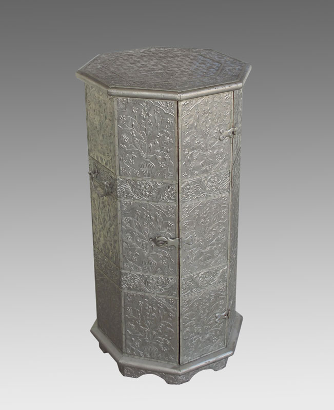 DECORATIVE OCTAGONAL METAL CLADDED STAND: