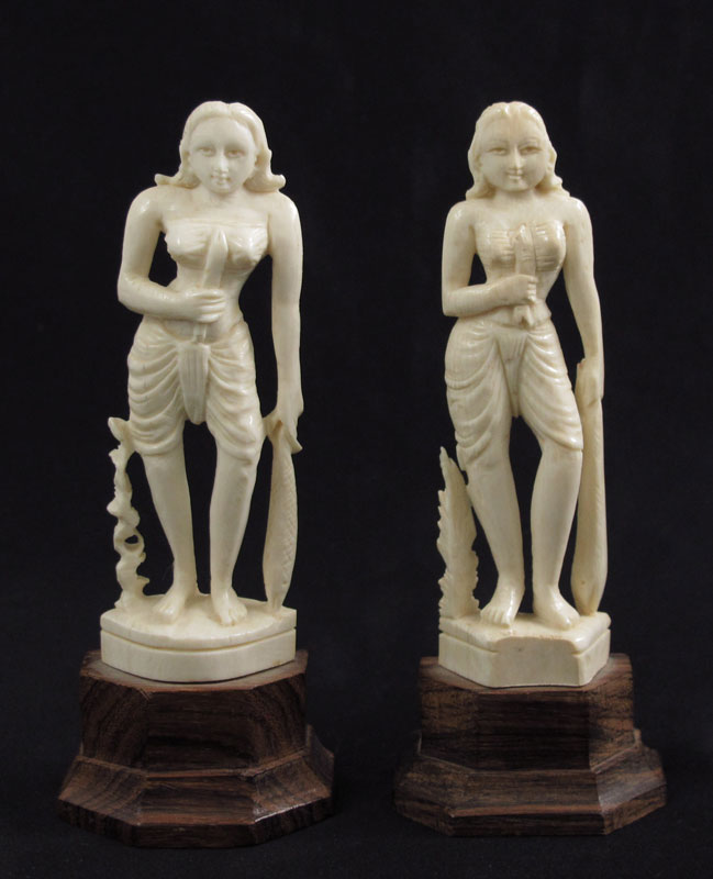 2 CARVED IVORY FEMALE FIGURES: