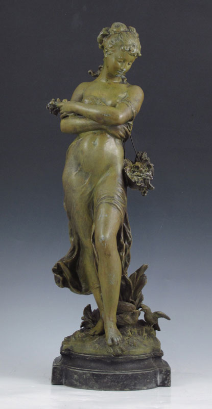 SPELTER SCULPTURE OF YOUNG MAIDEN 146bd7
