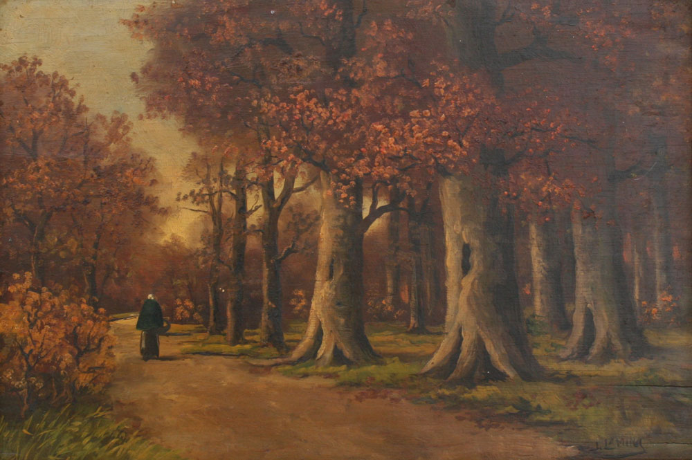 FOREST PATH WITH FIGURE Oil Board 146c21