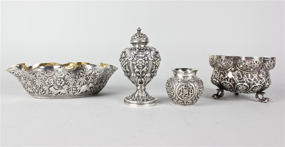 FOUR INDIAN EXPORT SILVER ITEMS