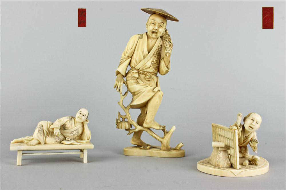 THREE JAPANESE IVORY OKIMONO 19TH 146c89