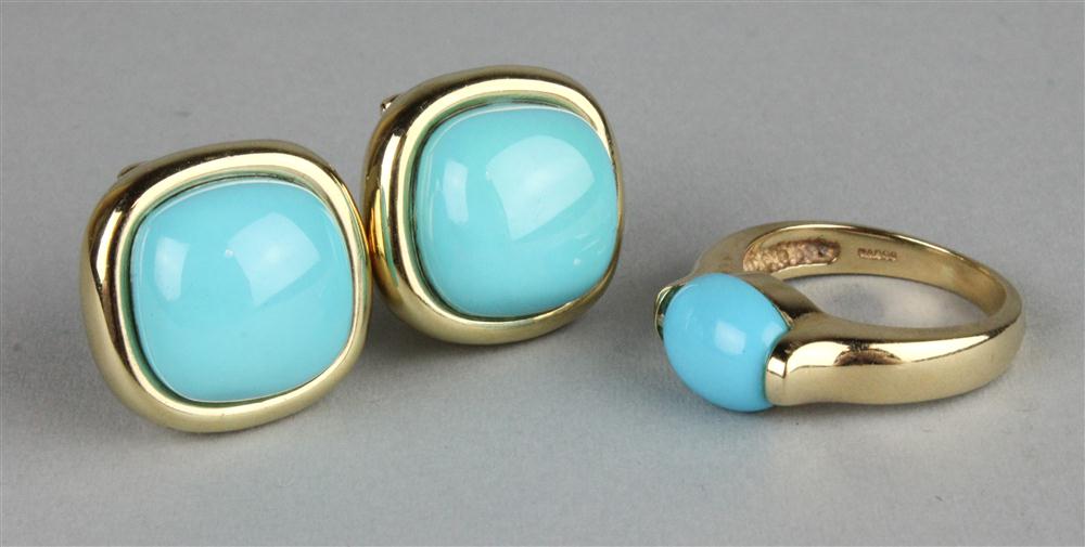 LADY'S TURQUOISE AND GOLD EAR CLIPS