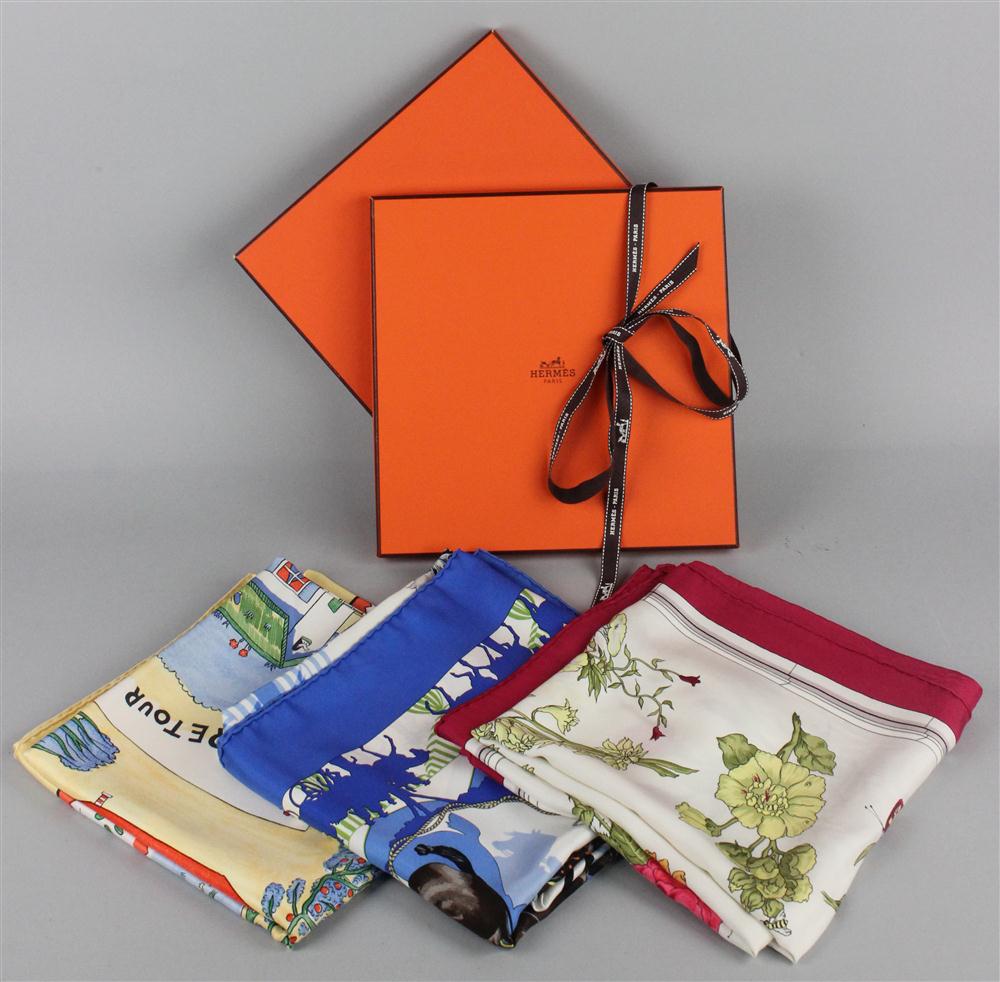 GROUP OF THREE HERMES SILK SCARVES 146ca7