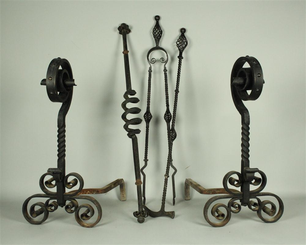 ARTS AND CRAFTS WROUGHT IRON ANDIRON