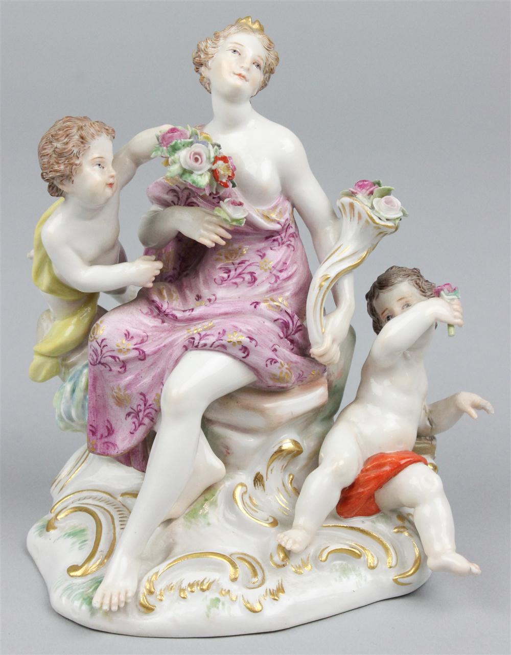 MEISSEN FIGURE GROUP OF FLORA WITH PUTTI