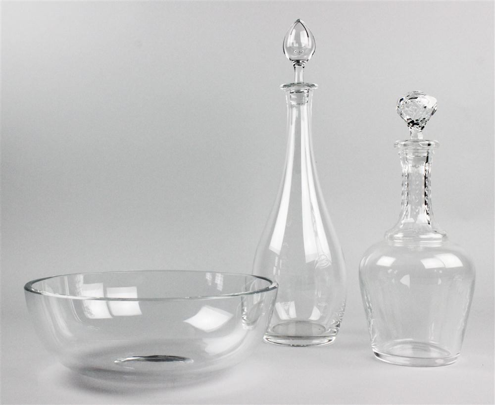 TWO BACCARAT DECANTERS AND A BOWL