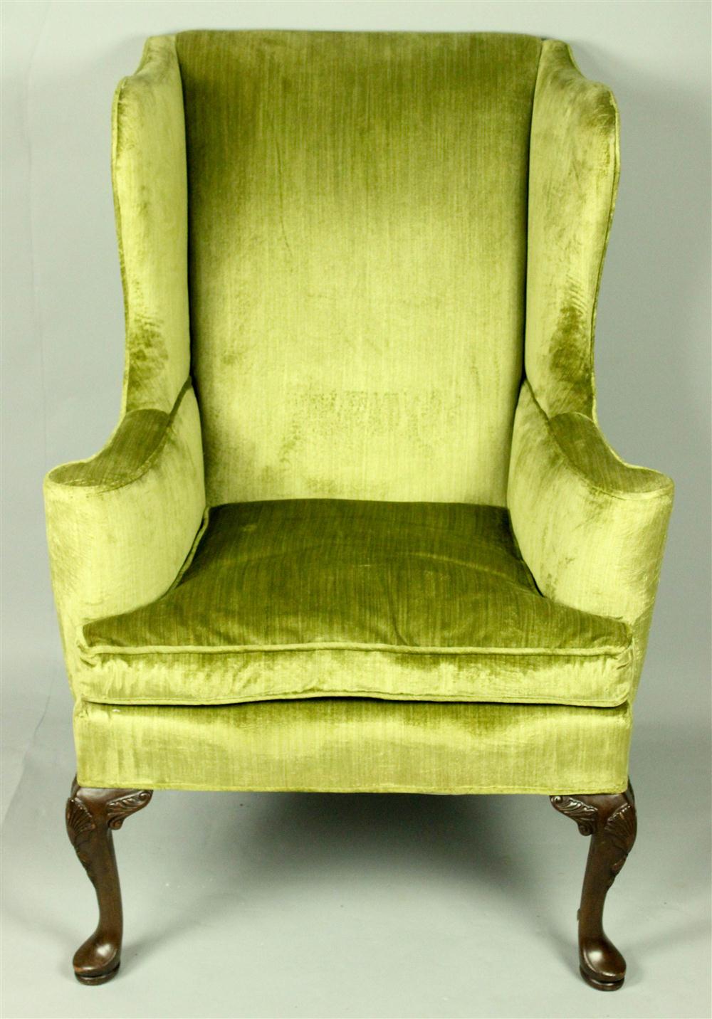 QUEEN ANNE STYLE GREEN UPHOLSTERED 146eec