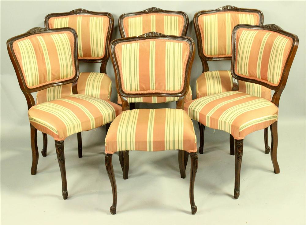SET OF SIX DINING CHAIRS WITH STRIPED