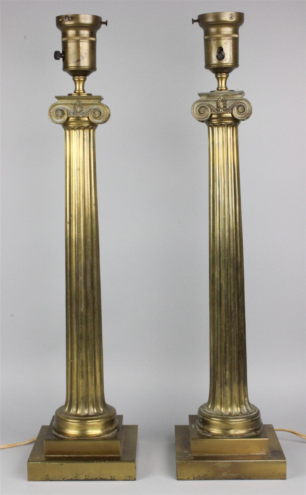 PAIR OF BRASS COLUMNAR TABLE LAMPS