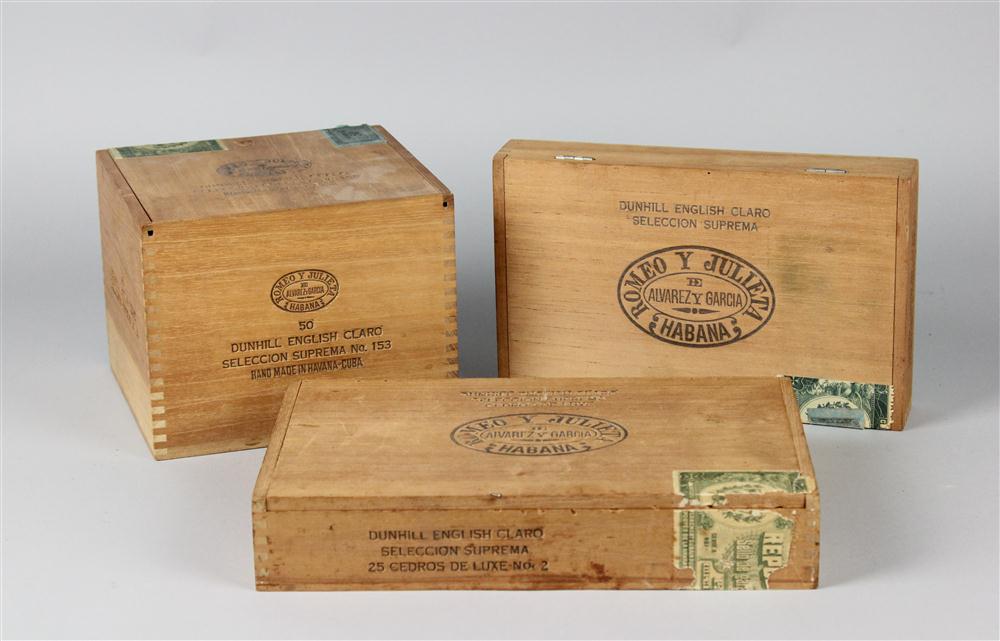 THREE CUBAN CIGAR BOXES RETAILED BY