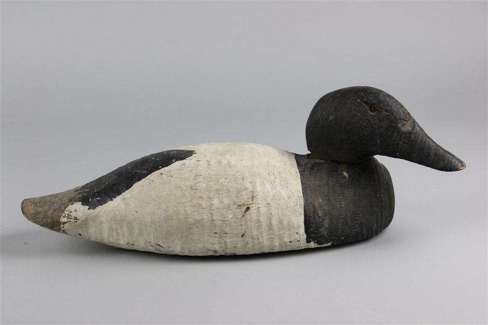 CARVED WOOD DECOY OF A LESSER SCAUP