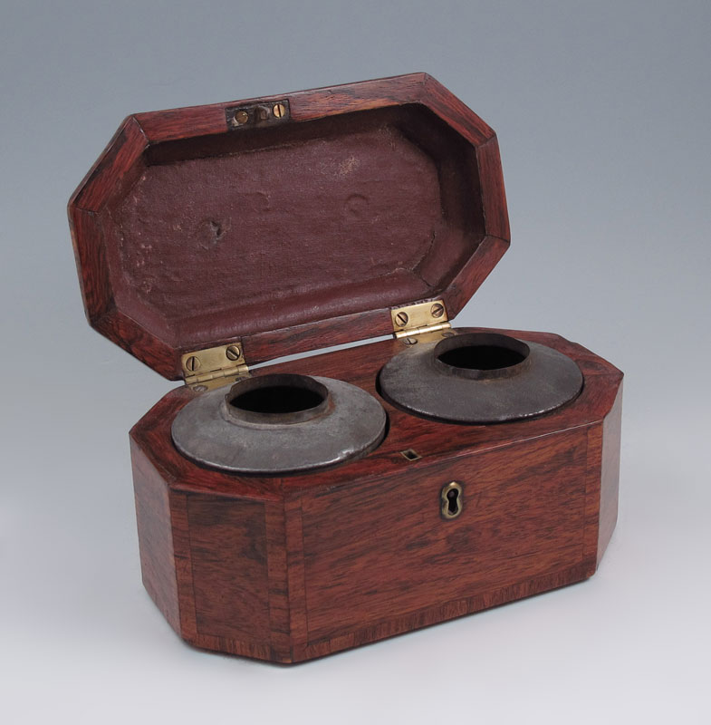 ROSEWOOD TEA CADDY CA. 1830S: Banded