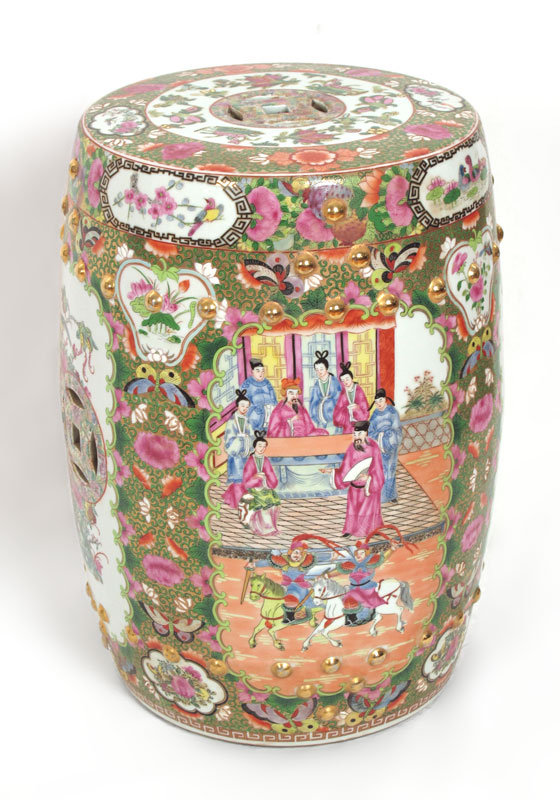 CHINESE ROSE MEDALLION GARDEN SEAT: