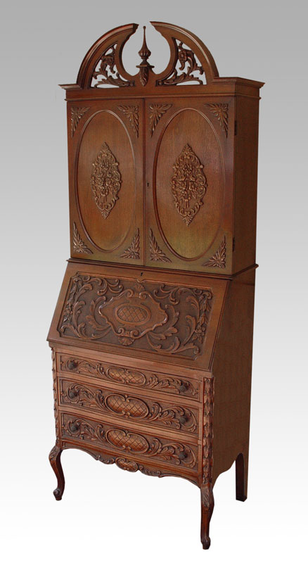 PROFUSELY CARVED WALNUT SECRETARY 146fd8