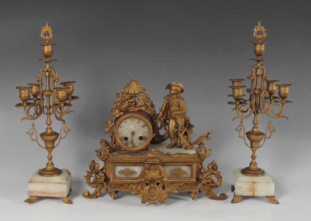 JAPY FRERES GILT METAL AND MARBLE FIGURAL