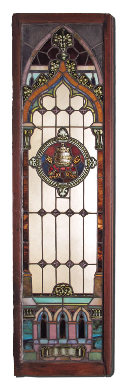 LARGE HERALDIC STAINED GLASS PANEL: