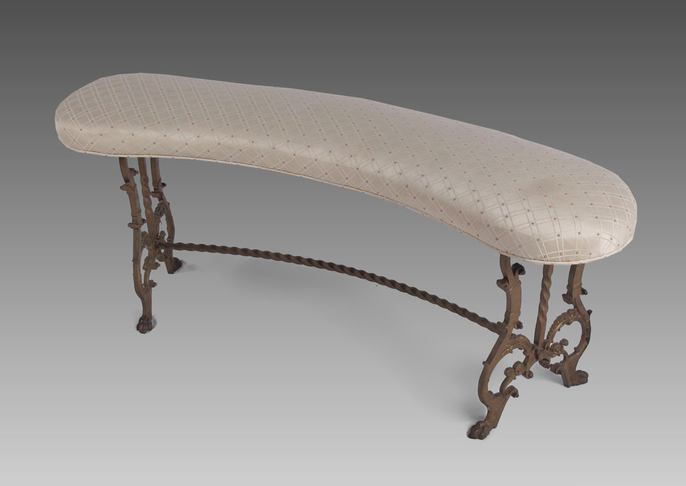 1920 s CAST IRON BENCH Later upholstery 14707f