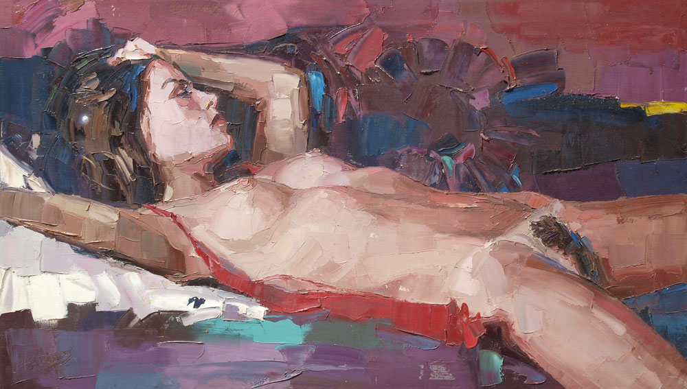 GOOD RECLINING FEMALE NUDE PAINTING  14708e