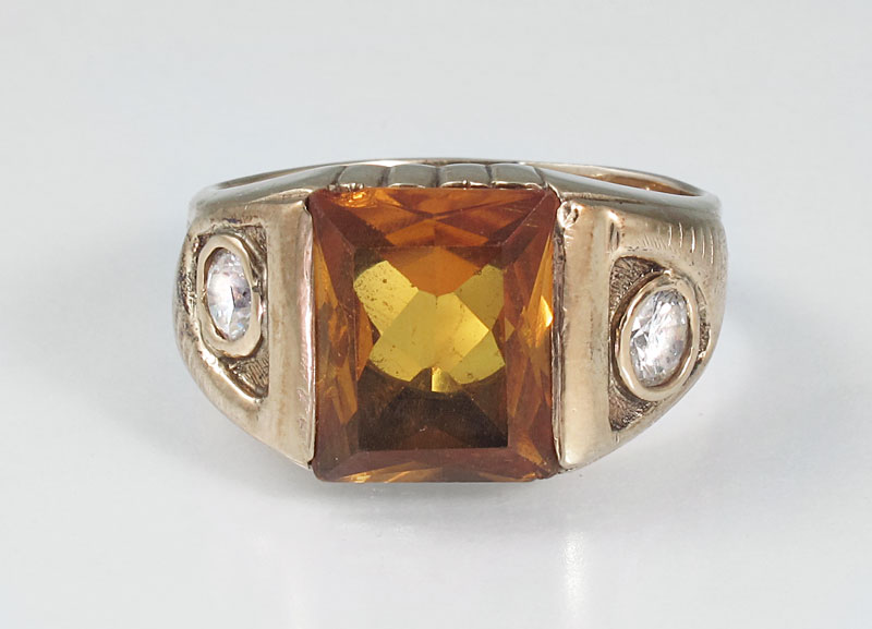 FRENCH CUT YELLOW SPINEL AND DIAMOND 14708b