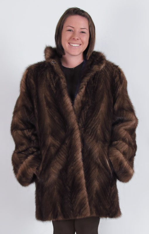 CHEVRON V PATTERN BROWN MINK JACKET: