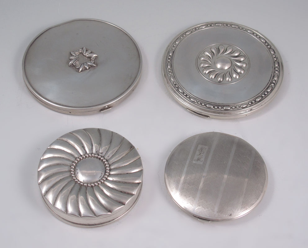 COLLECTION OF 4 STERLING COMPACTS:
