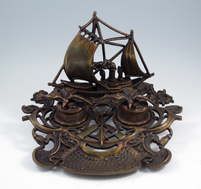 BRONZE NAUTICAL THEME INKWELL: