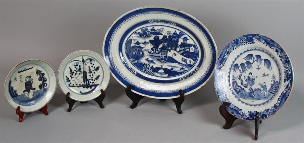 FOUR CHINESE BLUE AND WHITE DISHES