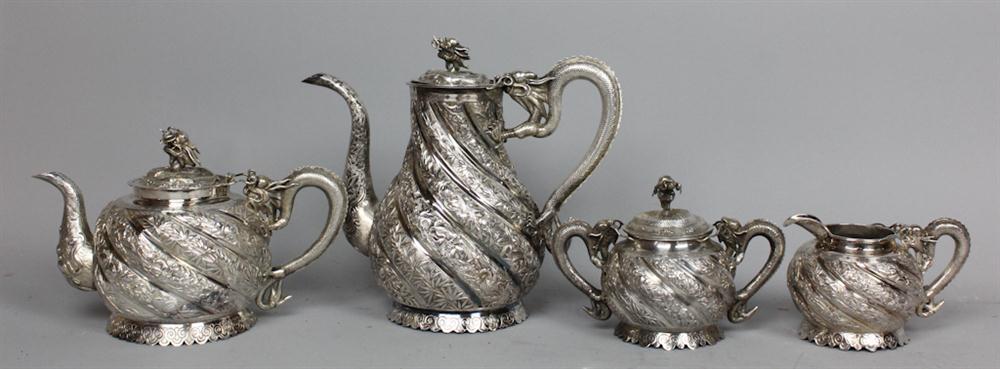 CHINESE EXPORT SILVER TEA SET LATE 19TH/