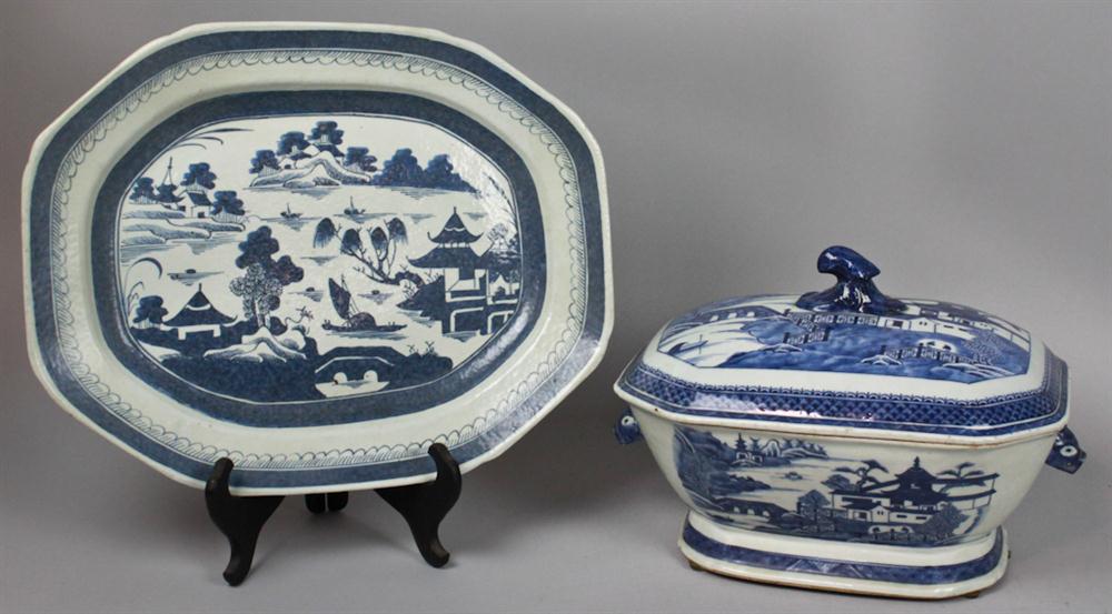 CHINESE CANTON BLUE AND WHITE RECTANGULAR 14712e