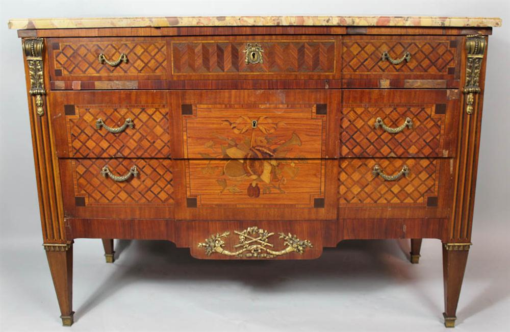 LOUIS XVI MAHOGANY MARQUETRY AND