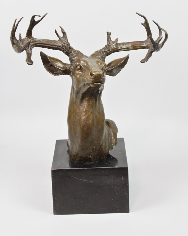 PATINATED METAL BUST OF A STAG