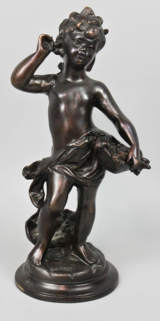 BRONZE FIGURE OF A GIRL HOLDING 1471a4