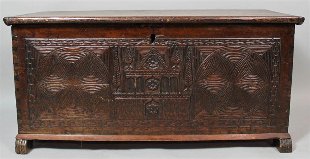 CARVED CYPRIOT HINGED BLANKET CHEST 1471bc