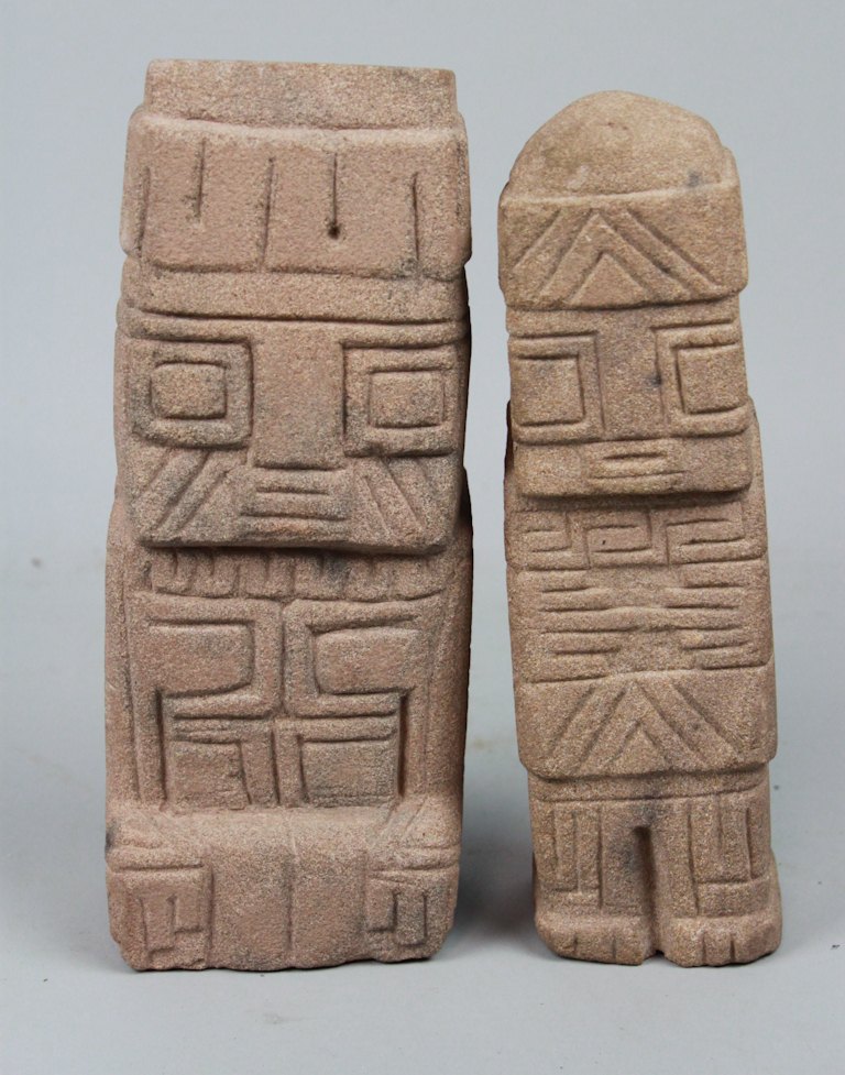 TWO INCA STYLE CARVED STONE FIGURES 1471da