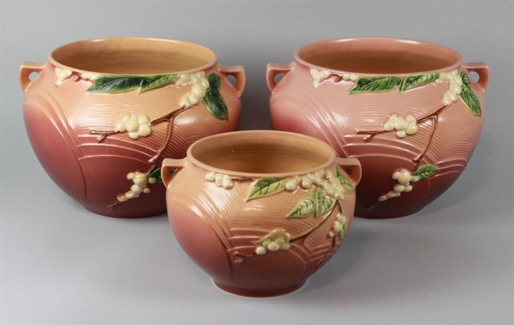 PAIR LARGE ROSEVILLE POTTERY SNOWBERRY 147201