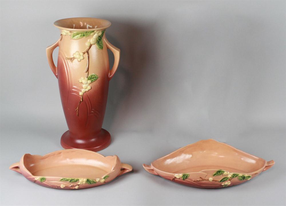 THREE ROSEVILLE POTTERY SNOWBERRY