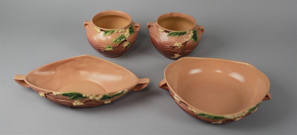 TWO ROSEVILLE POTTERY PINK SNOWBERRY