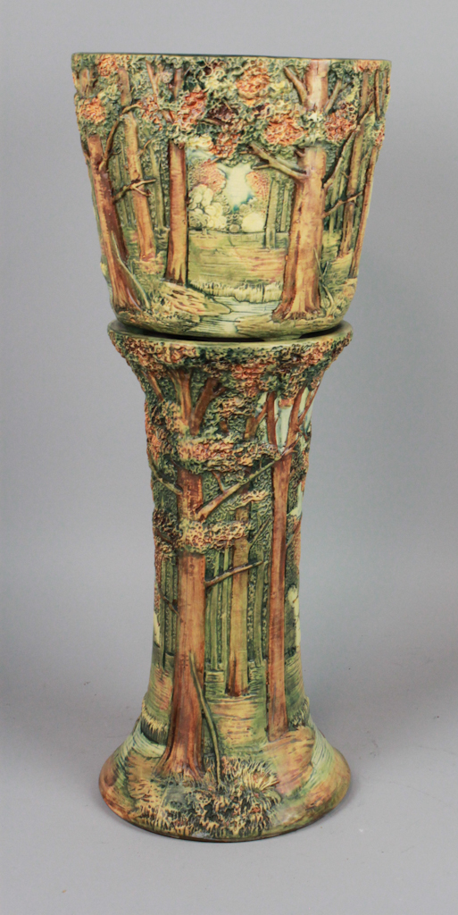 WELLER POTTERY FOREST PATTERN URN AND