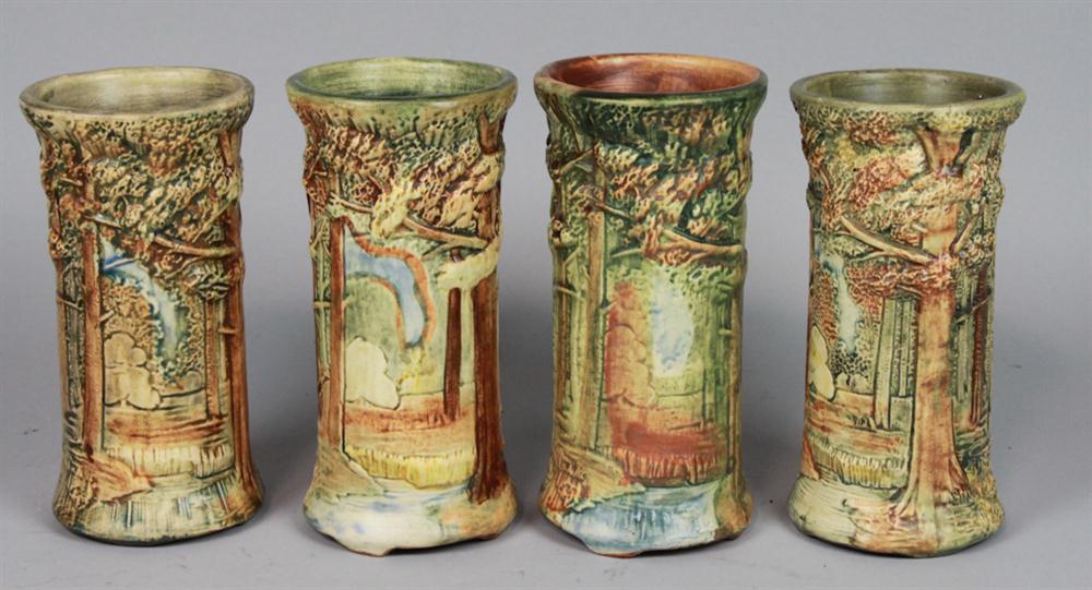 FOUR WELLER POTTERY FOREST PATTERN 14722b