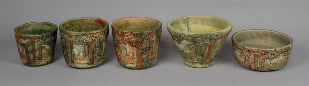 FIVE WELLER POTTERY FOREST PATTERN