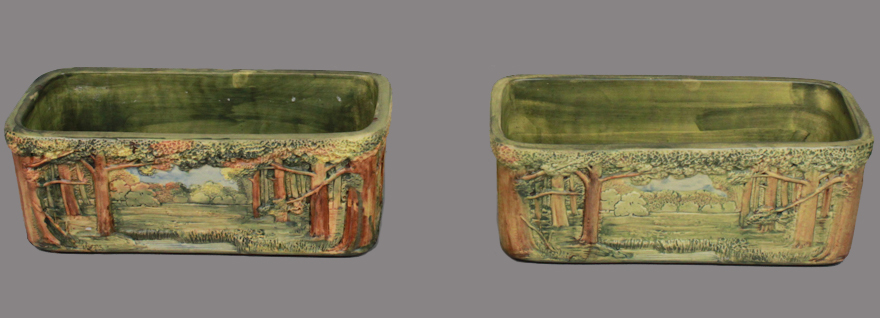 TWO WELLER POTTERY FOREST PATTERN