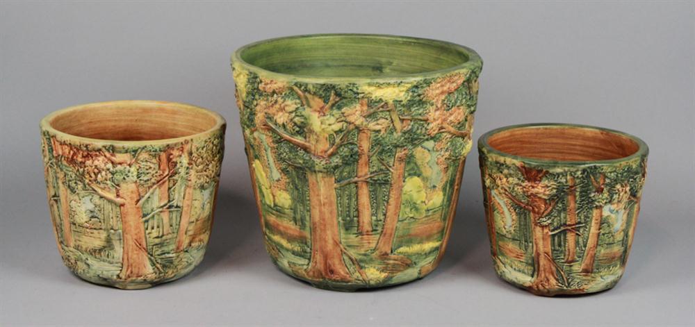 THREE WELLER POTTERY FOREST PATTERN