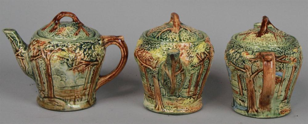 THREE WELLER POTTERY FOREST PATTERN