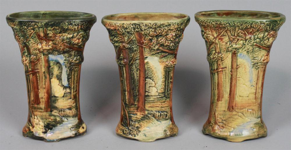 THREE WELLER POTTERY FOREST PATTERN