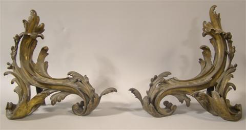 LOUIS XV STYLE GILT BRONZE CHENETS