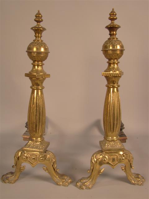 PAIR OF CLASSICAL BRASS ANDIRONS