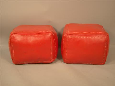 TWO MOROCCAN RED LEATHER SQUARE
