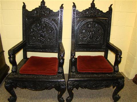 PAIR OF INDIAN BLACK PAINTED RELIEF 14520b